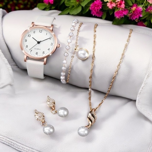 Printed Perfection Boutique Jewelry - 5 pcs set Stylish Women's Watch & Jewelry Set